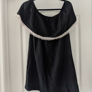 Women's Black Off-Shoulder Dress with White Crochet Trim